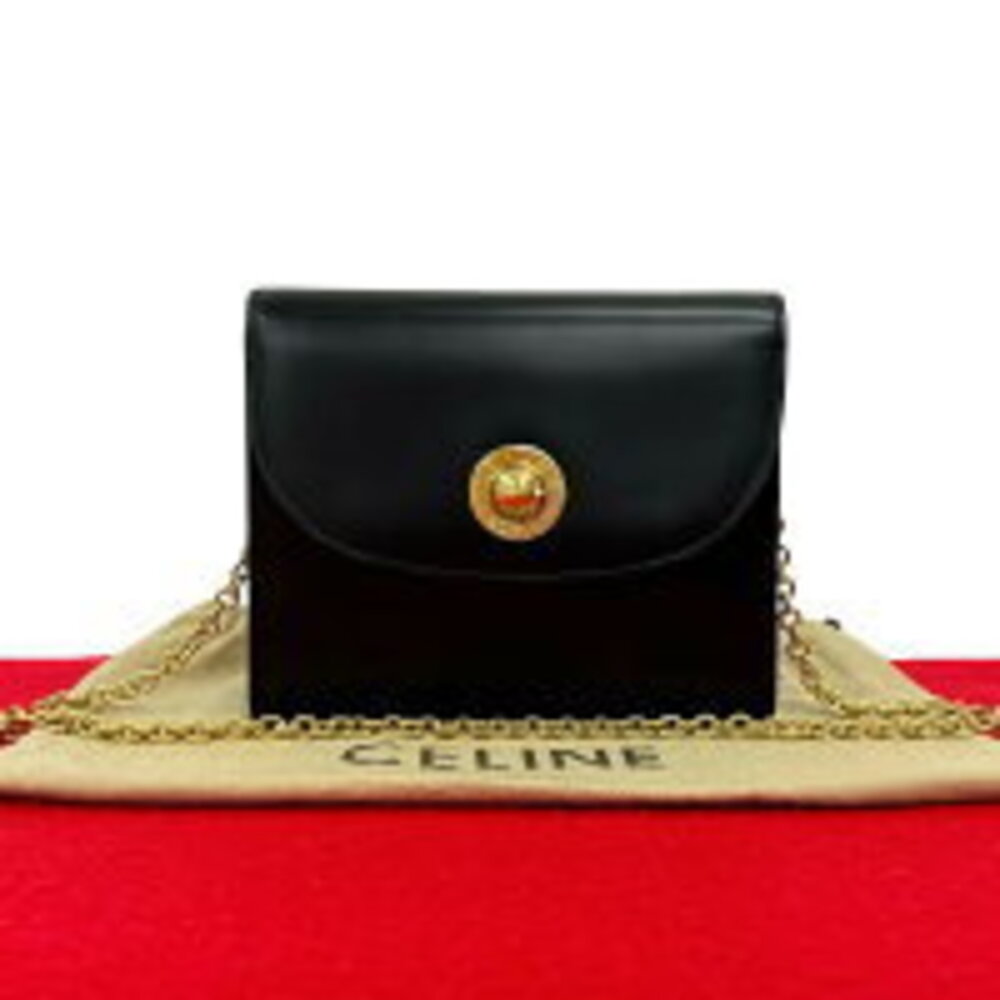 CELINE Starball Leather Shoulder Clutch Black